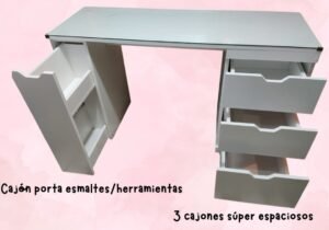 Mesa manicura 3 cajones y porta esmalte